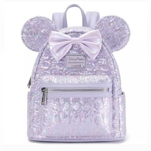 NWT 2025 Disney Parks Opalescent Lavender Sequin Loungefly Mini Backpack